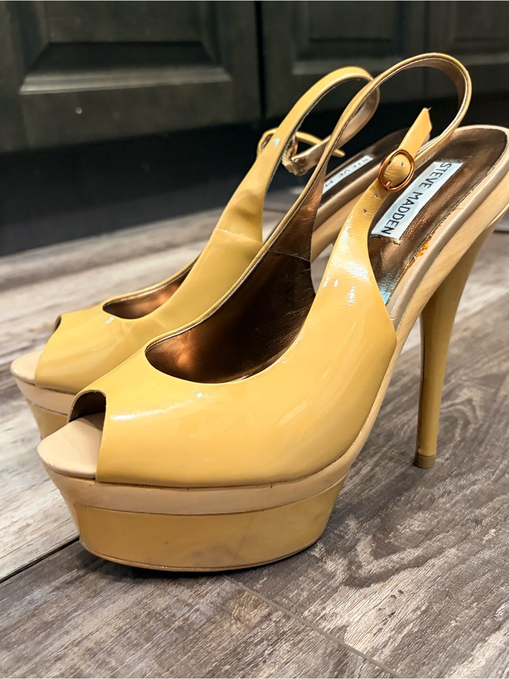 Steve Madden Patent Peep-Toe Platform Slingback Heels
